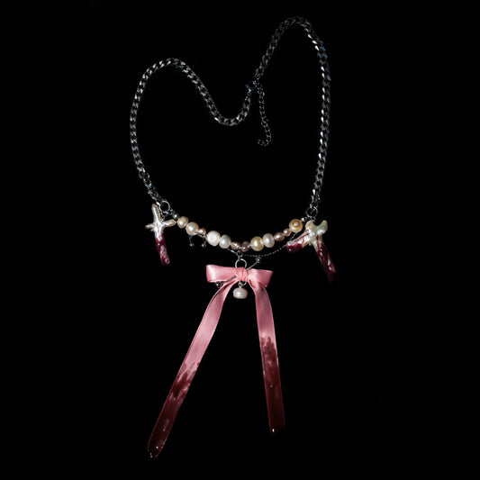 Bloody Rage Bow Necklace (pink)