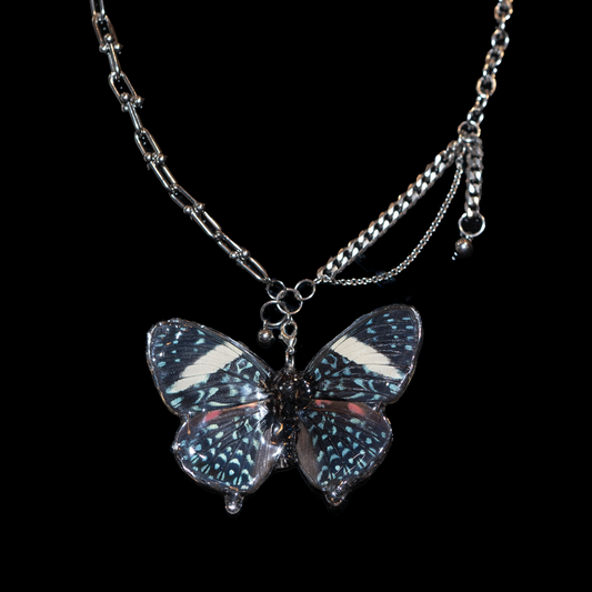 Blue Space Butterfly Necklace