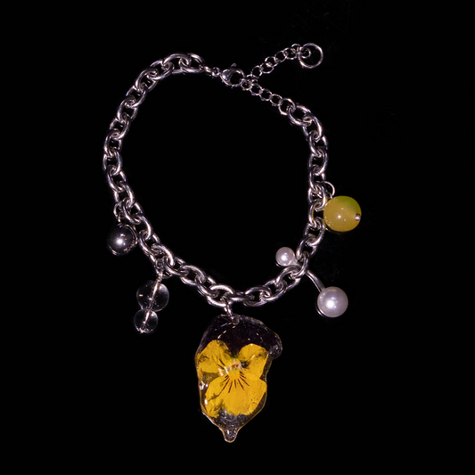 Yellow Pansy Charm Bracelet