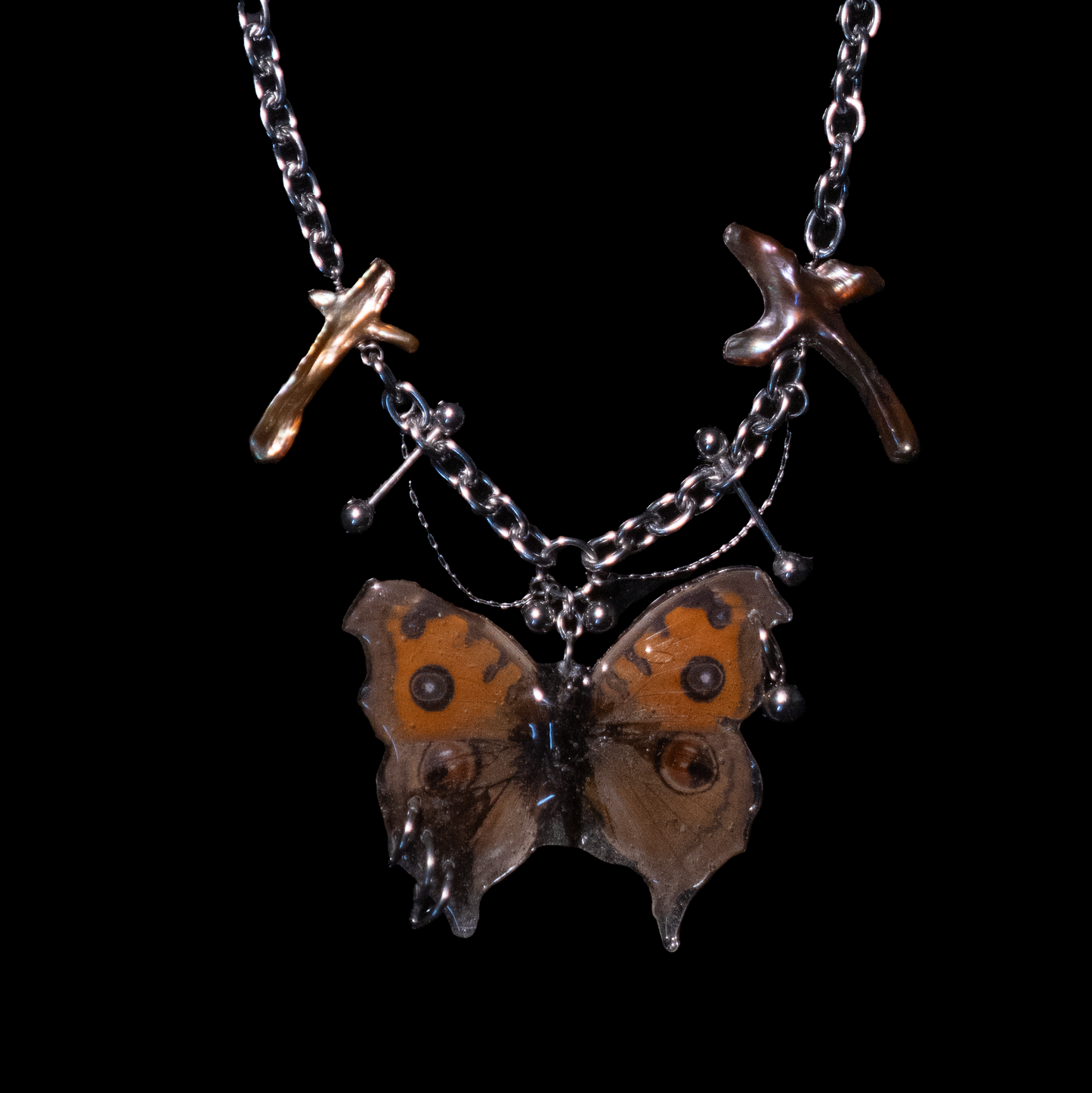 Dark Cross Butterfly Necklace