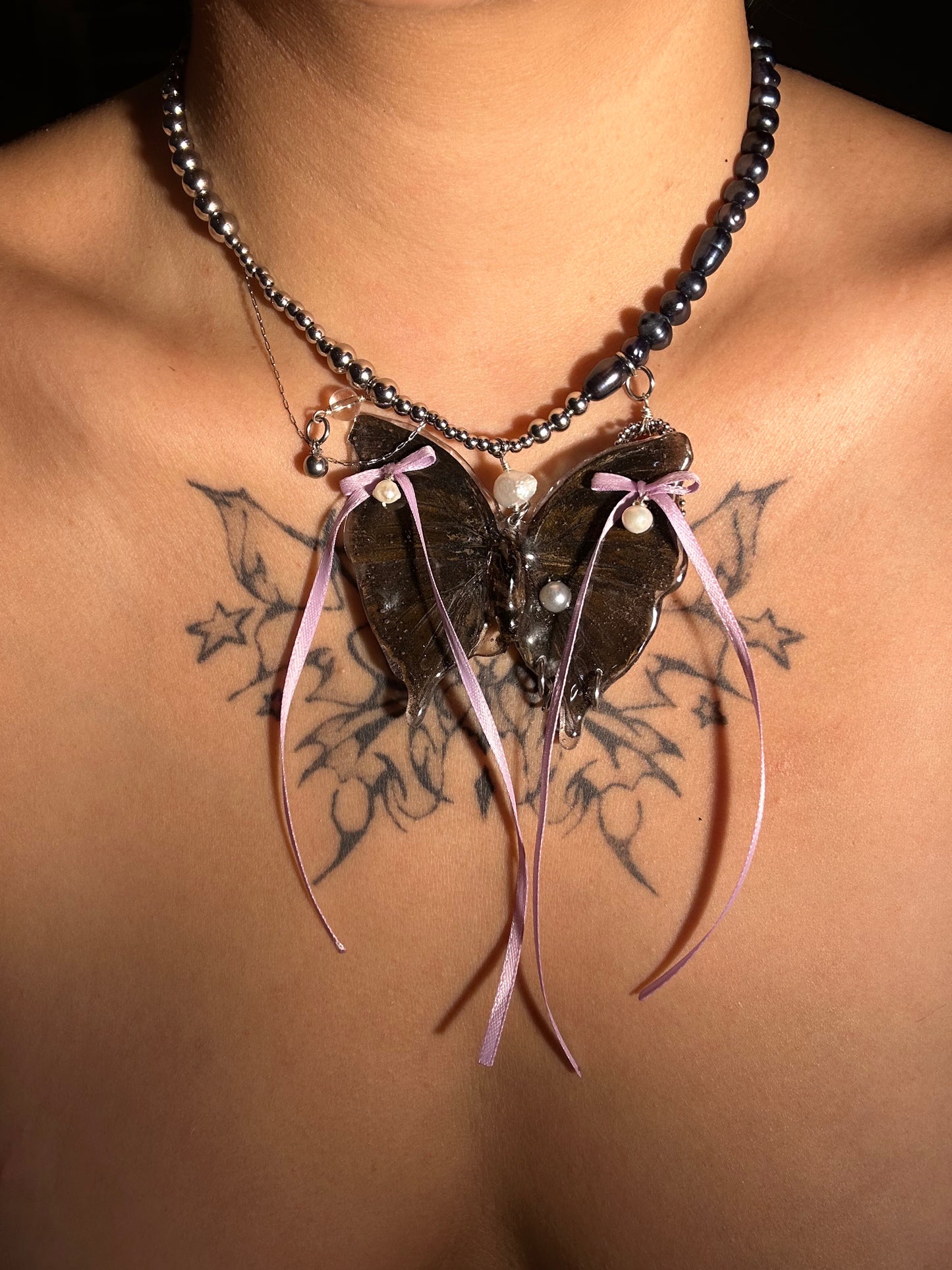 Twin Bow Butterfly Necklace