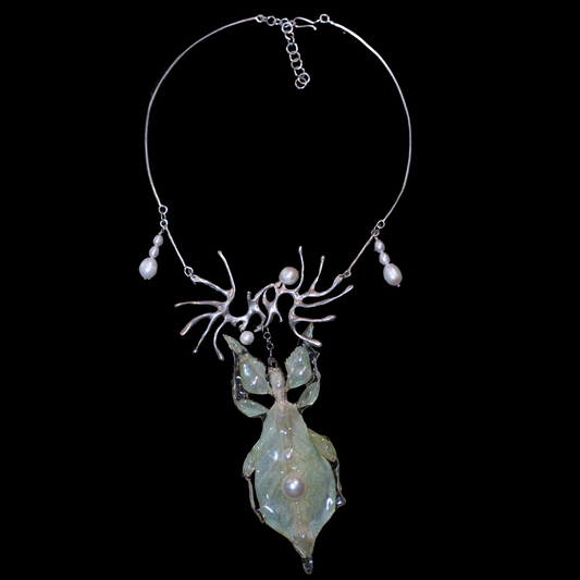 White Jungle Leaf Mantis Necklace