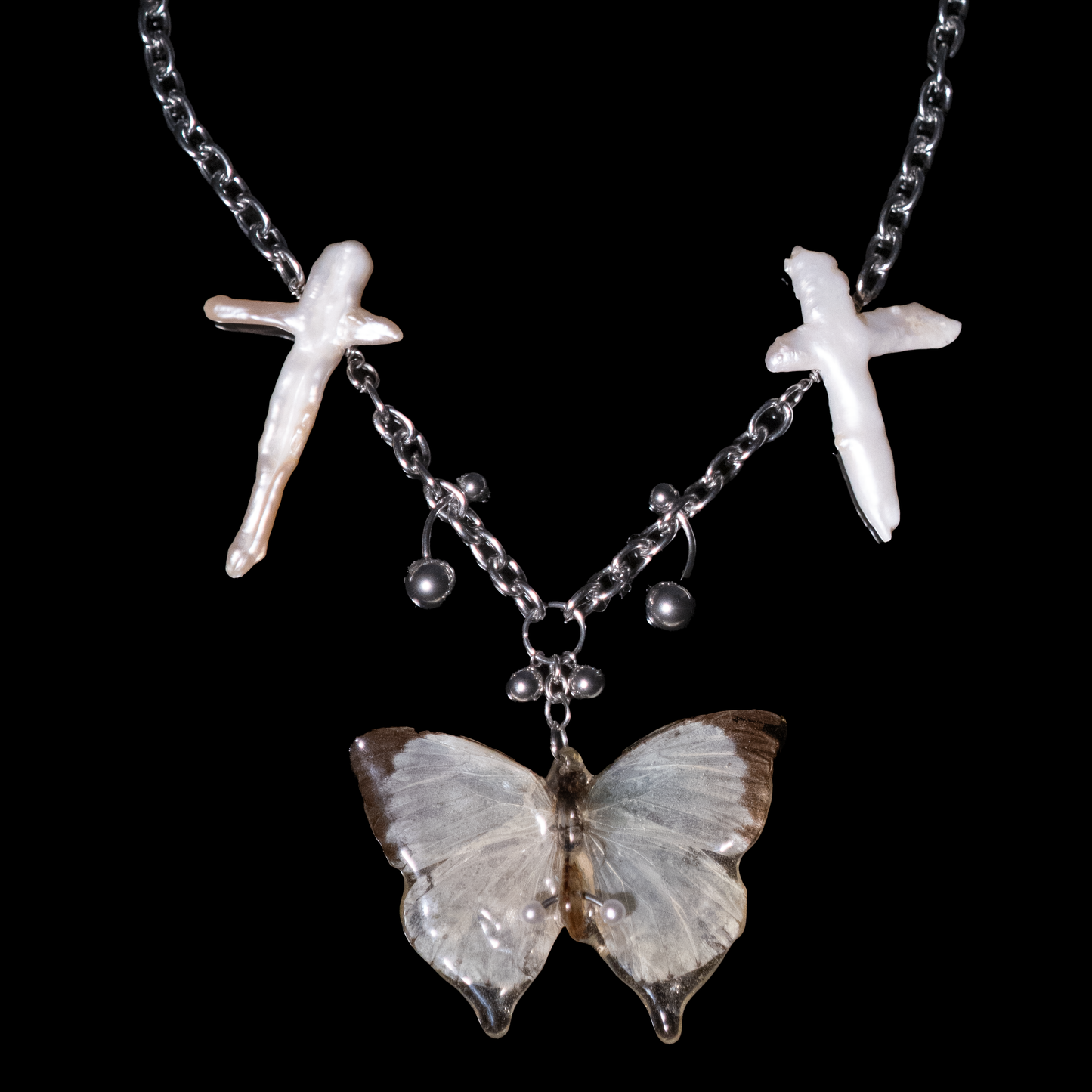 Light Cross Butterfly Necklace