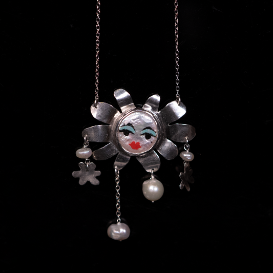 Silver Flower Pearl bb Necklace